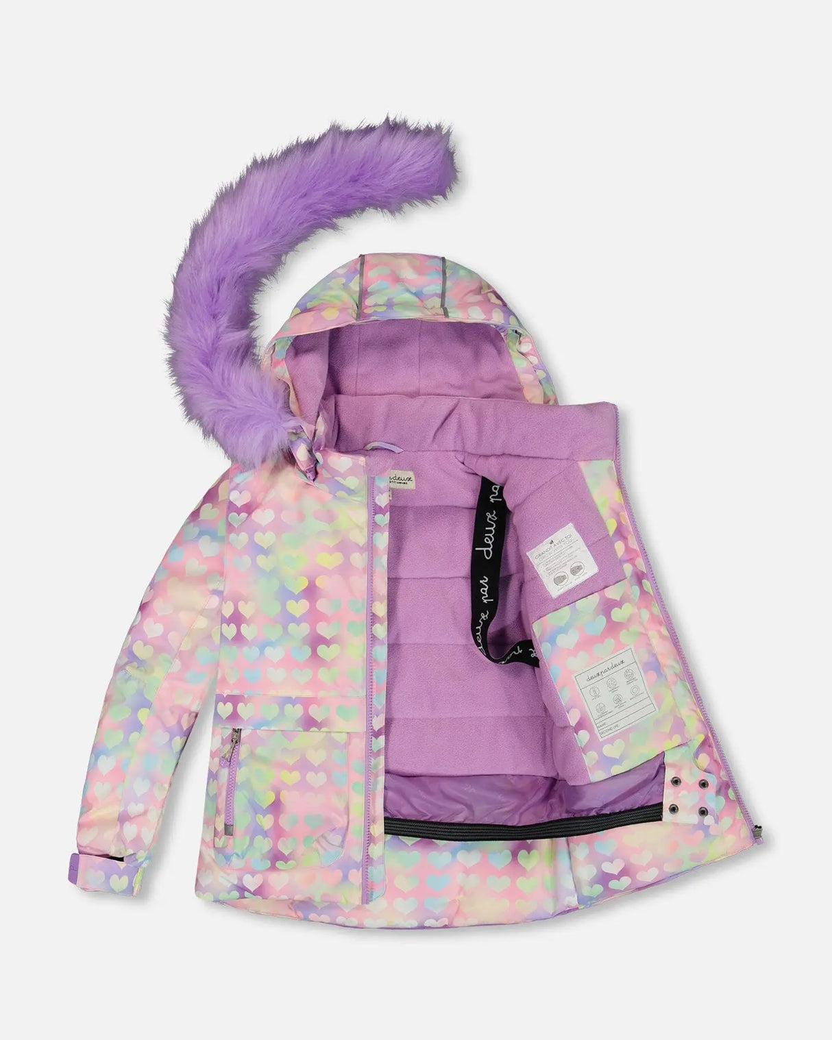 Two Piece Snowsuit Solid Pant Lilac With Jacket Printed Hearts | Deux par Deux | Jenni Kidz