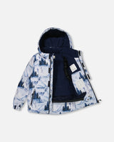 Two Piece Snowsuit Watercolor Pine Print And Solid Navy Pant | Deux par Deux | Jenni Kidz