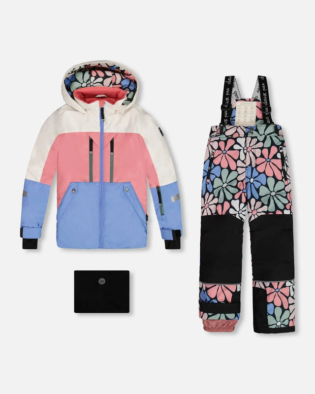 Two Piece TEKNIK Snowsuit Colorblock Printed Retro Flowers | Deux par Deux | Jenni Kidz