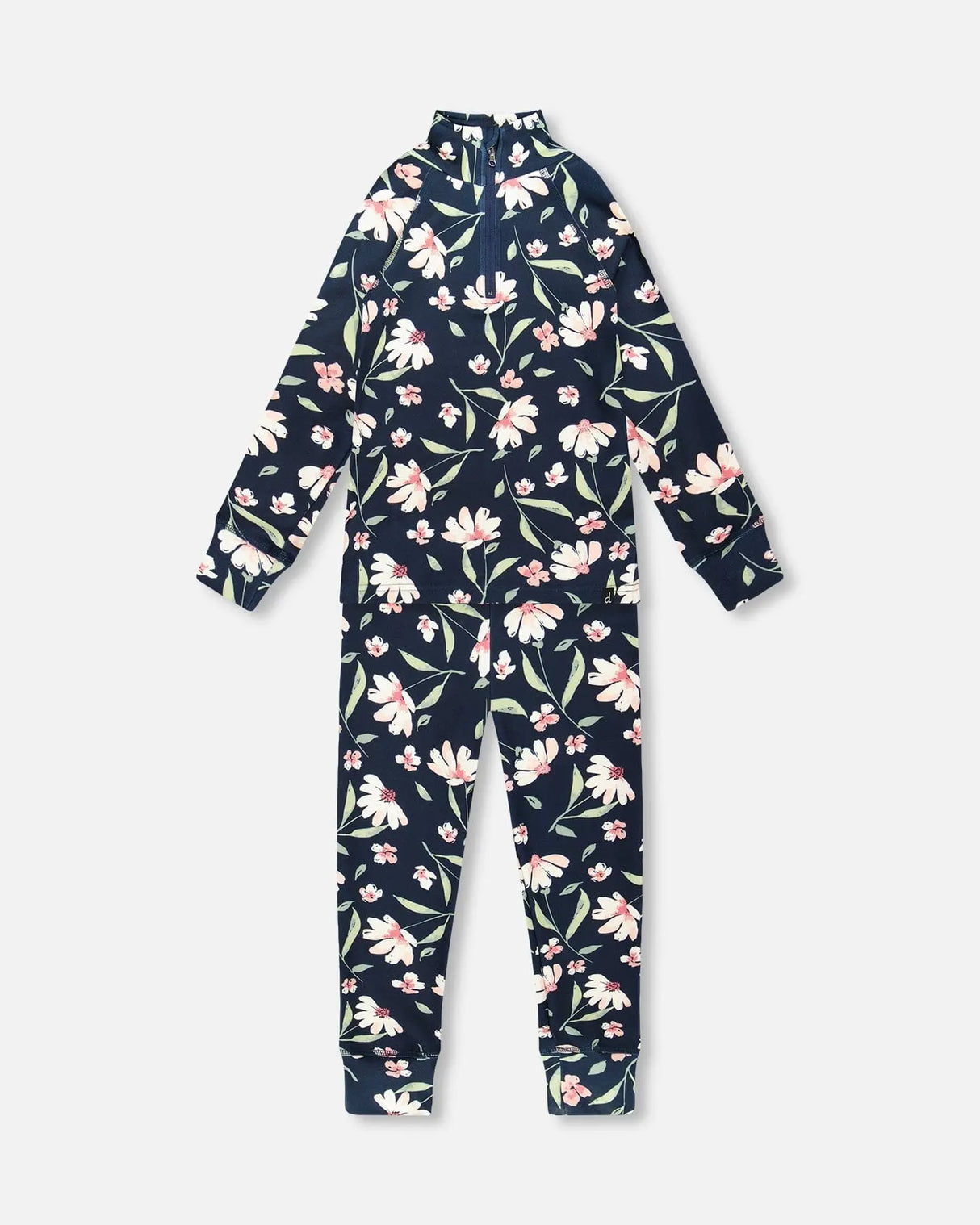 Two-Piece Thermal Underwear Set Navy Flower Print | Deux par Deux | Jenni Kidz