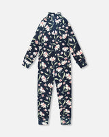 Two-Piece Thermal Underwear Set Navy Flower Print | Deux par Deux | Jenni Kidz