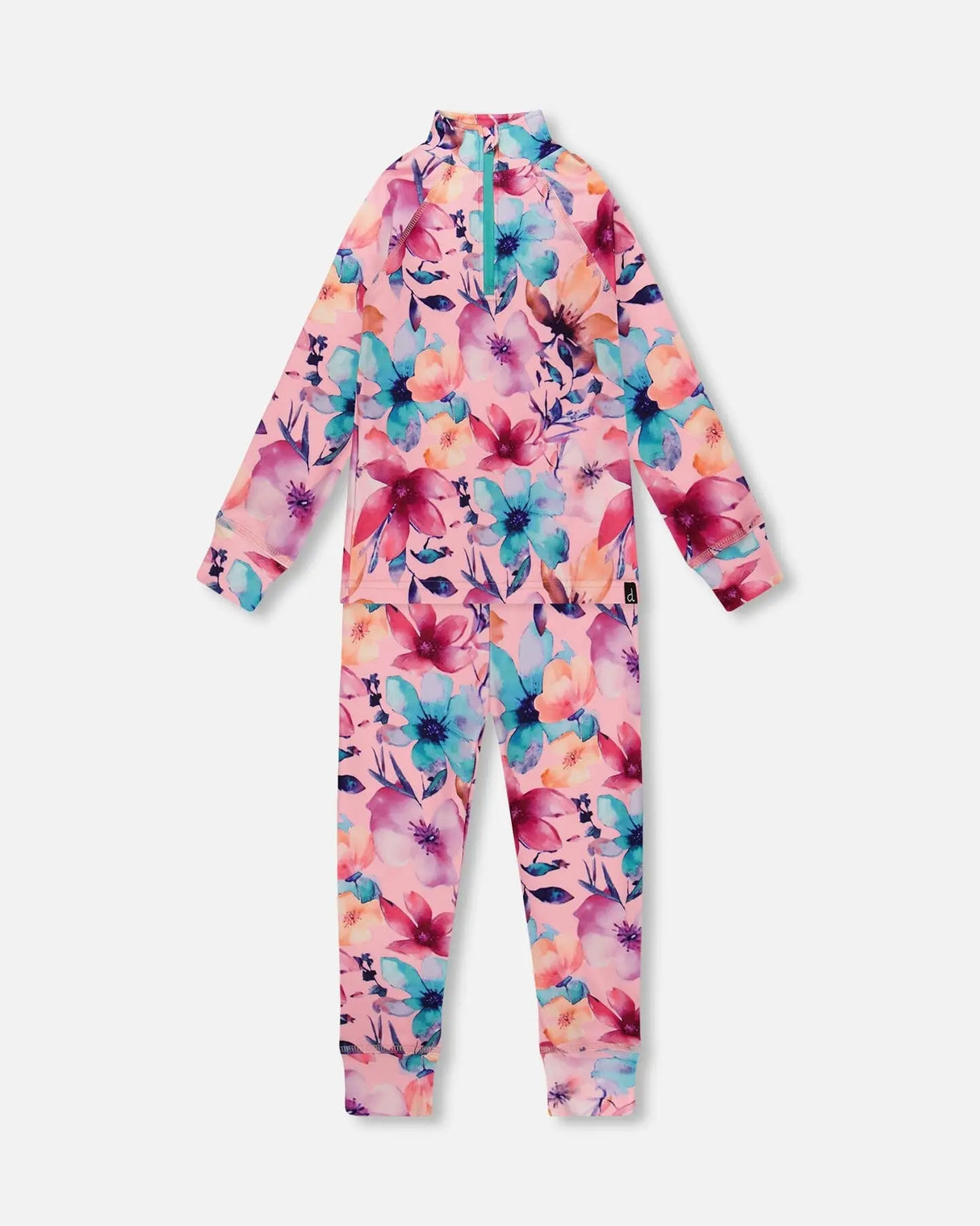 Two-Piece Thermal Underwear Set Pink Watercolor Flower Print | Deux par Deux | Jenni Kidz