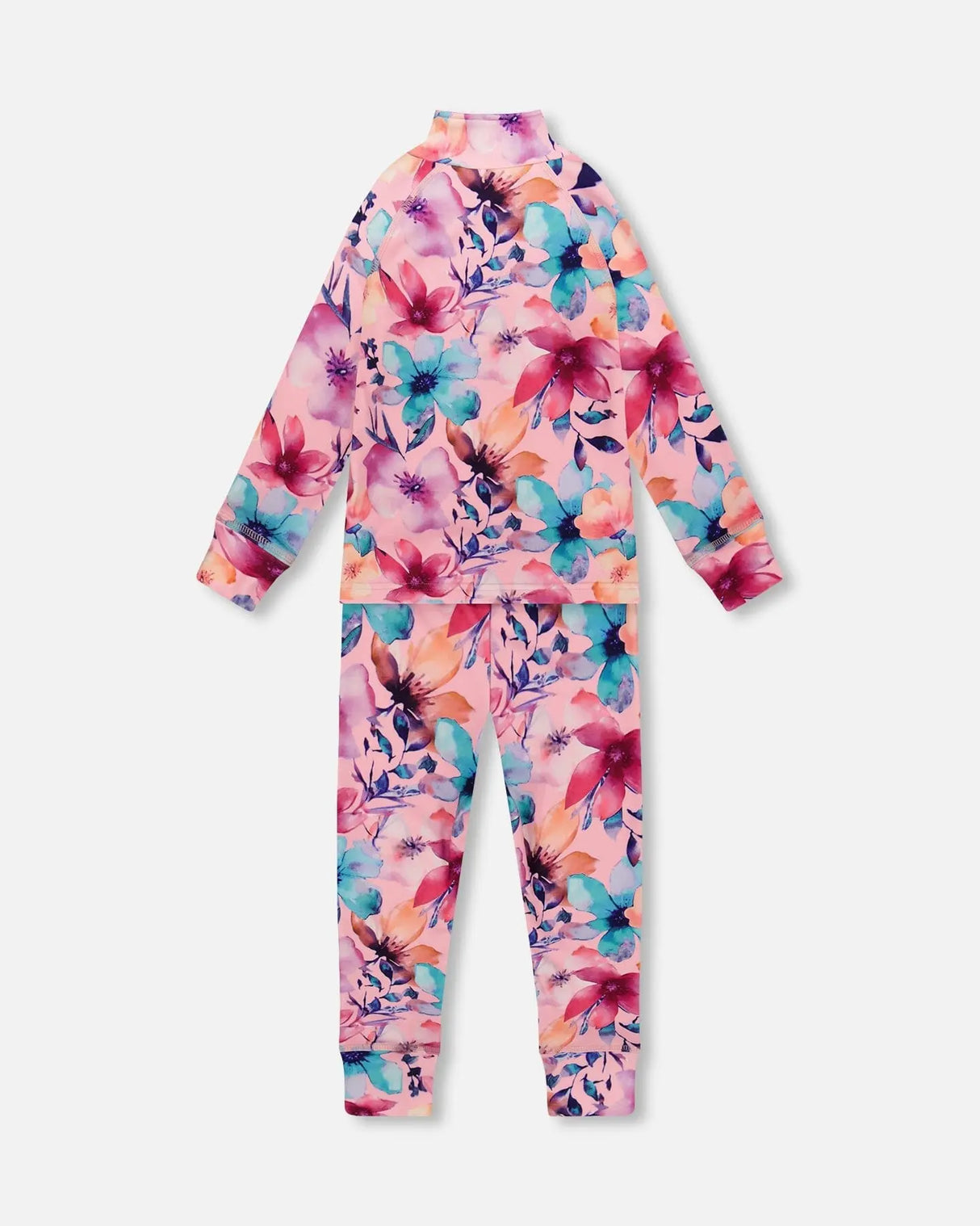 Two-Piece Thermal Underwear Set Pink Watercolor Flower Print | Deux par Deux | Jenni Kidz