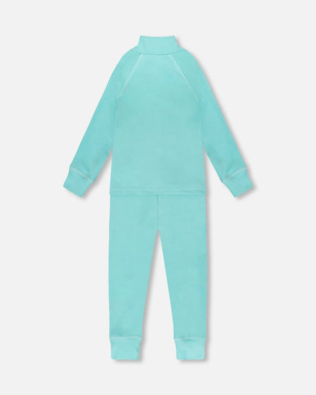 Two-Piece Thermal Underwear Set Turquoise Blue | Deux par Deux | Jenni Kidz
