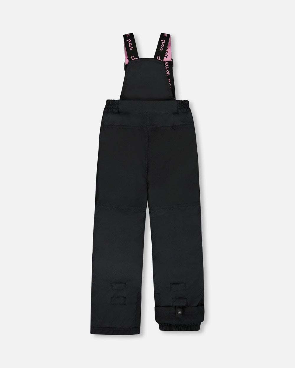 Black bib ski pants for girls, included in Deux Par Deux hybrid two-piece snowsuit, waterproof Cordura reinforced