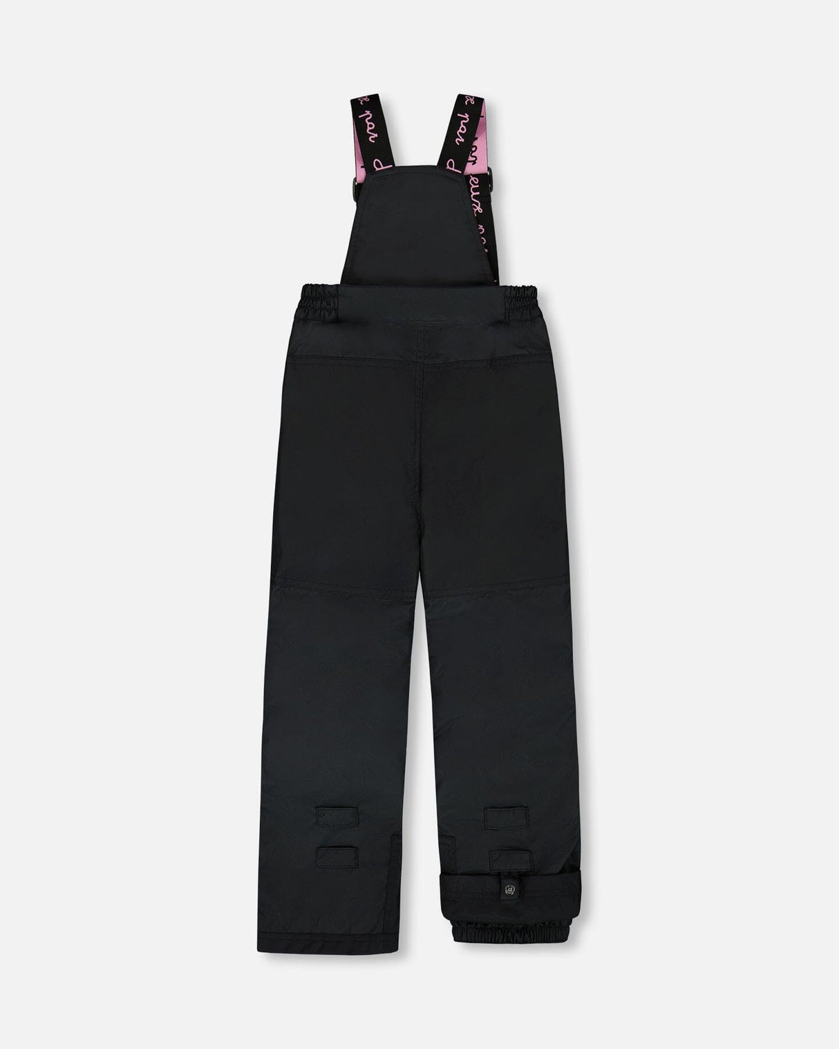 Black bib ski pants for girls, included in Deux Par Deux hybrid two-piece snowsuit, waterproof Cordura reinforced
