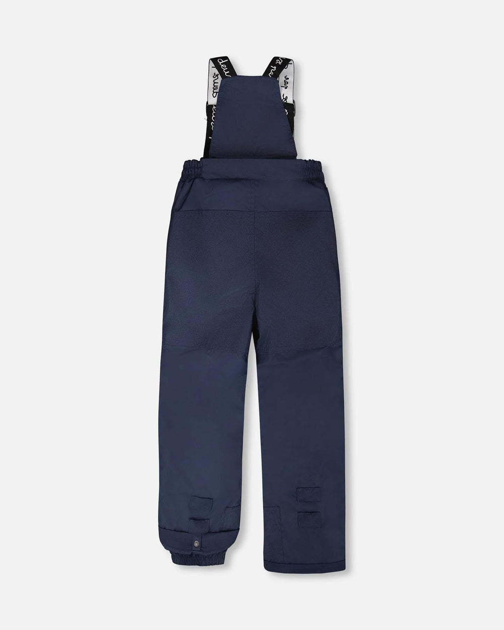 Navy bib pants with Cordura knees/seat and ankle gaiters — jacket and snow pants bottom.