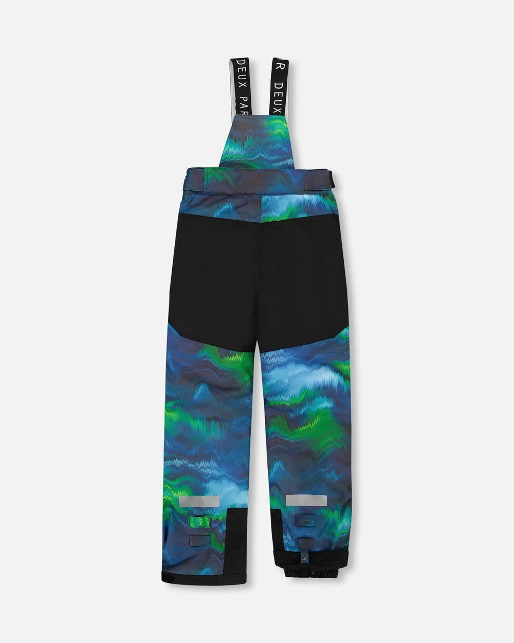 Bib pants with Cordura seat/knees/hems and adjustable hems, two-piece ski suit.