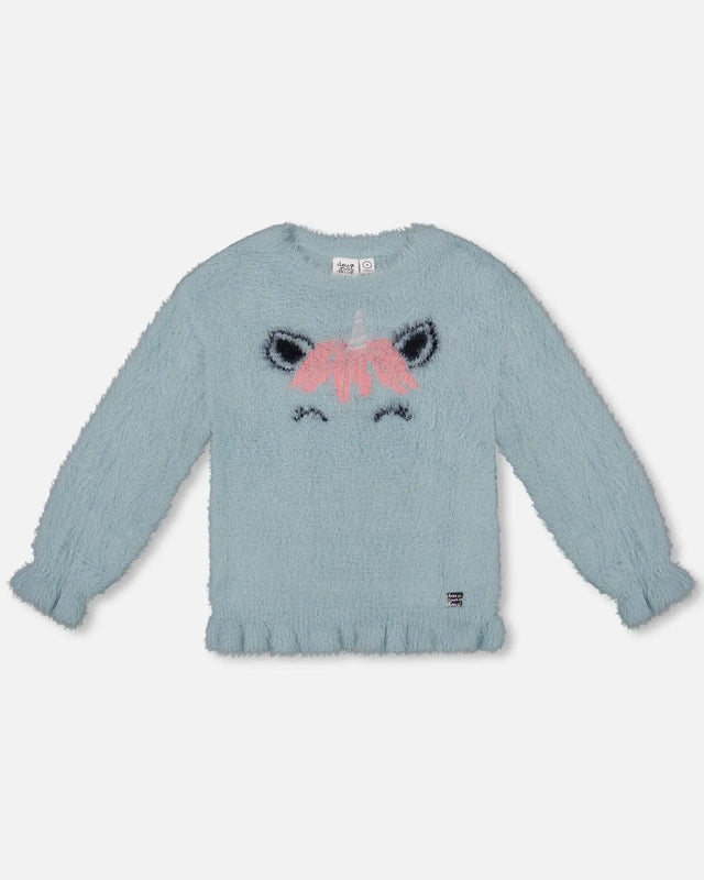 Unicorn Sweater Hairy Knit Turquoise | Deux par Deux | Jenni Kidz