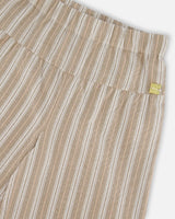 Wide Leg Capri Linen Pant White And Sage Striped | Deux par Deux | Jenni Kidz