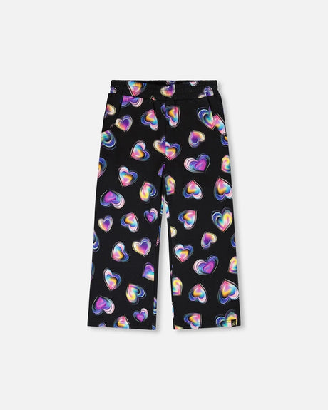 Wide Leg Fleece Pants Black And Multicolor | Deux par Deux | Jenni Kidz
