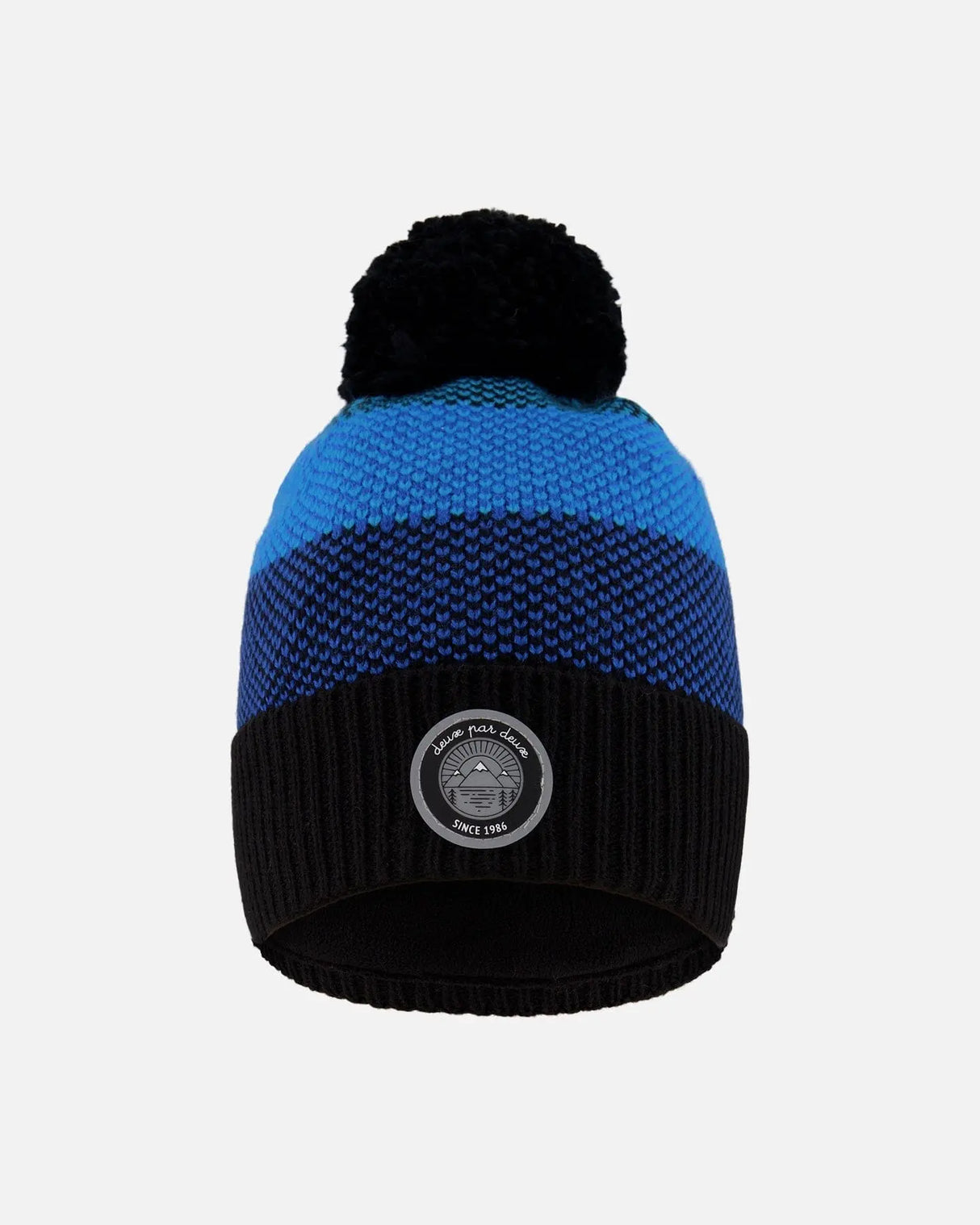 Winter Knit Hat With Pompom And Lining Black And Blue | Deux par Deux | Jenni Kidz