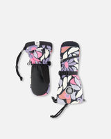 Winter Mittens Teknik Black Retro Flower Print | Deux par Deux | Jenni Kidz