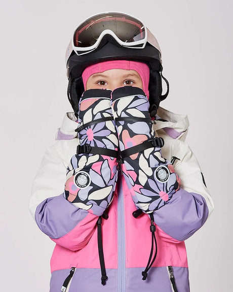 Winter Mittens Teknik Black Retro Flower Print | Deux par Deux | Jenni Kidz