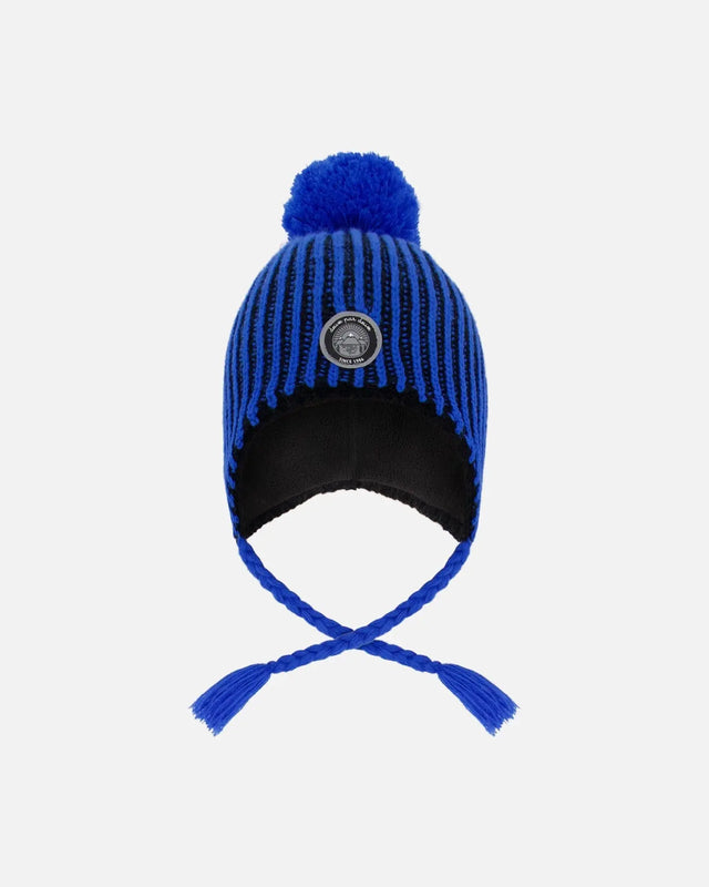 Winter Peruvian Knit Hat With Pompom And Lining Black And Blue | Deux par Deux | Jenni Kidz