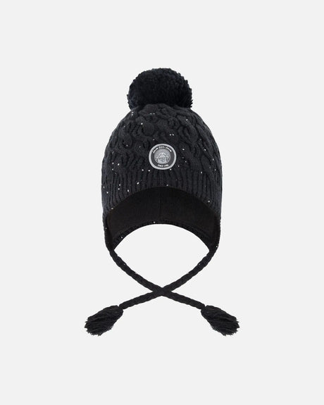 Winter Peruvian Knit Hat With Pompom And Lining Black | Deux par Deux | Jenni Kidz
