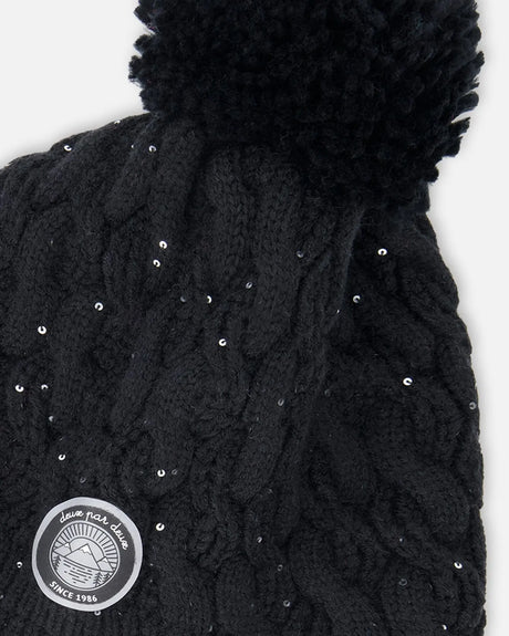 Winter Peruvian Knit Hat With Pompom And Lining Black | Deux par Deux | Jenni Kidz