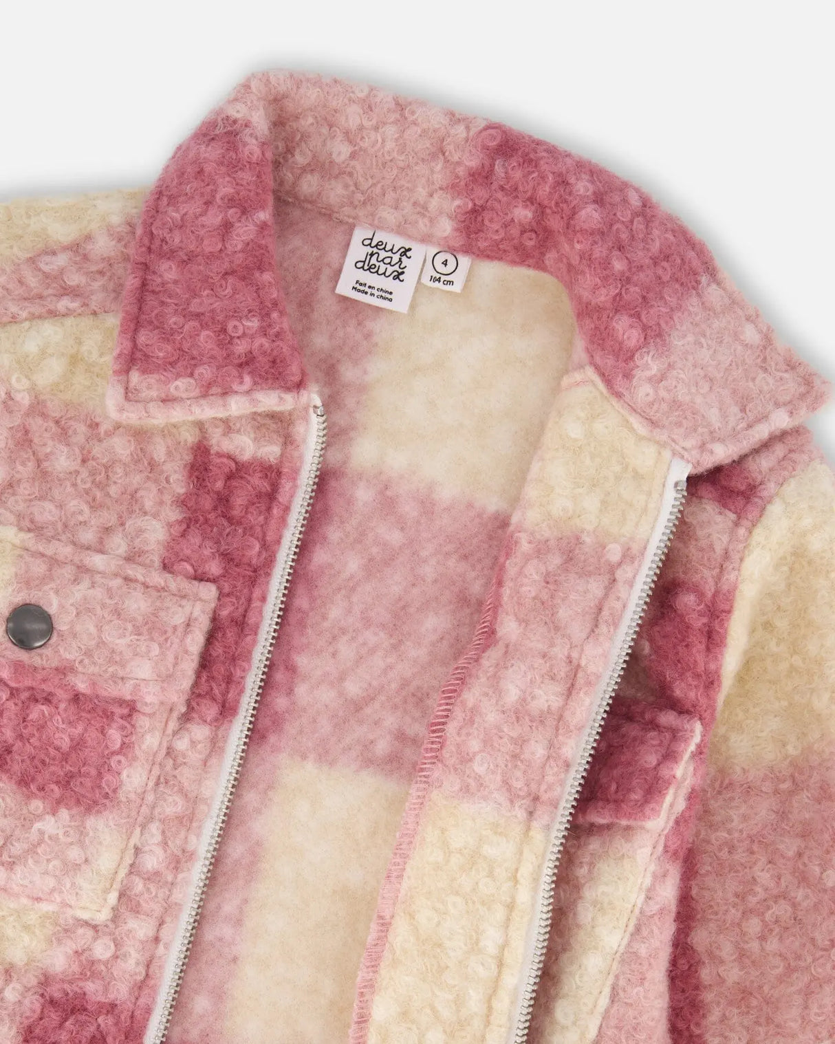 Zipped Plaid Overshirt Off-White And Pink | Deux par Deux | Jenni Kidz