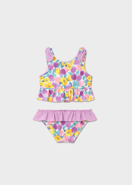 Mayoral baby girl two-piece swim set showing printed top and matching swim bottom.
