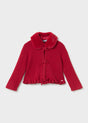Mayoral baby cardigan with faux fur collar in Red, sizes 6M-4Y – product view 1