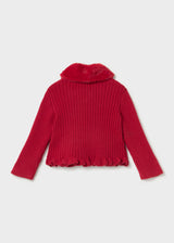 Mayoral baby cardigan with faux fur collar in Red, sizes 6M-4Y – product view 2