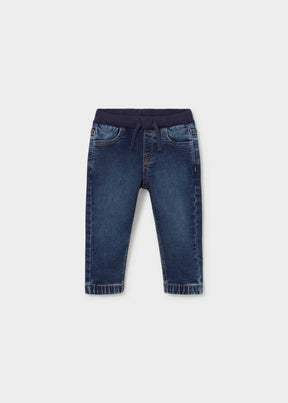 Mayoral baby girl denim jogger pants in Dark Denim, sizes 6M-4Y – product view 1