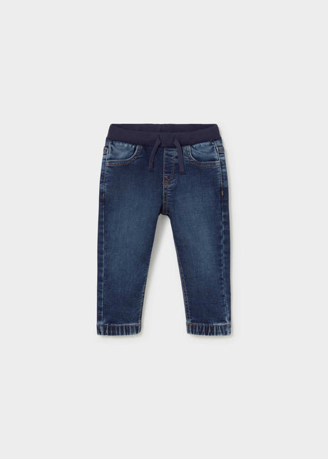 Mayoral baby girl denim jogger pants in Dark Denim, sizes 6M-4Y – product view 1