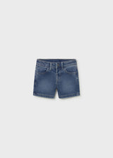 Mayoral baby boy Light Blue denim Bermuda shorts with cotton-blend stretch and classic pocket details.