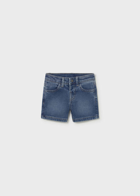 Mayoral baby boy Light Blue denim Bermuda shorts with cotton-blend stretch and classic pocket details.
