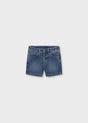 Mayoral baby boy Light Blue denim Bermuda shorts with cotton-blend stretch and classic pocket details.