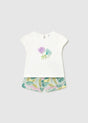 Mayoral baby girl floral shorts and white T-shirt set with soft cotton stretch top.