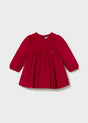 Red pleated long-sleeve dress with bow at the waist, Mayoral baby girl
