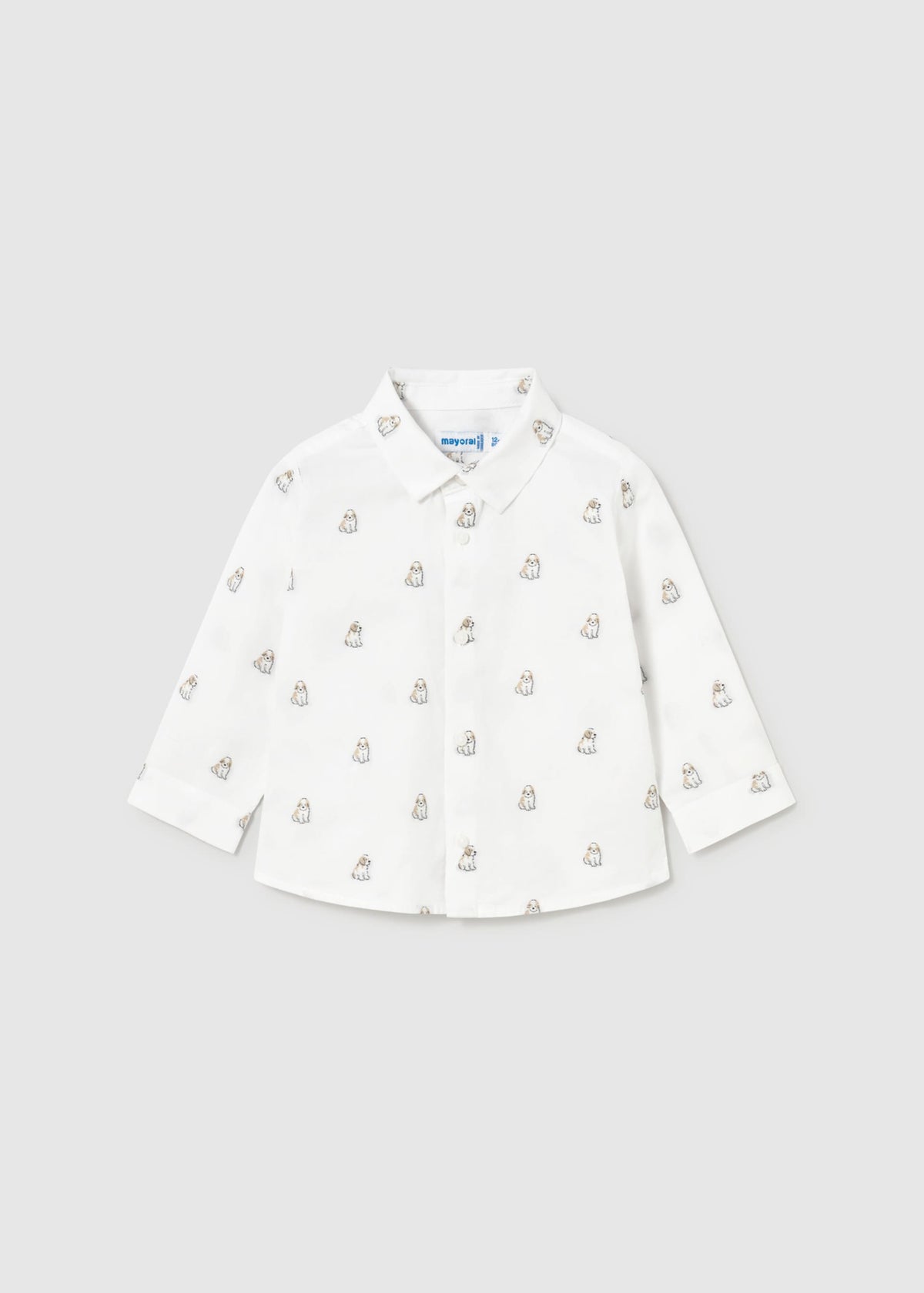 White long-sleeve button-down shirt with small dog print, Mayoral baby boy