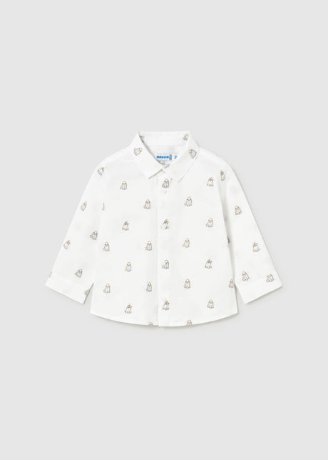 White long-sleeve button-down shirt with small dog print, Mayoral baby boy