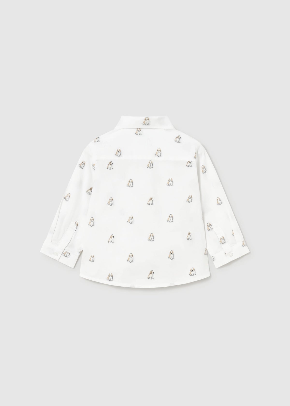 Back of the white button-down shirt with small dog print