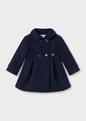 Navy double-breasted coat with round collar and flared shape, Mayoral baby girl