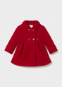 Red double-breasted coat with round collar and flared pleated shape, Mayoral baby girl