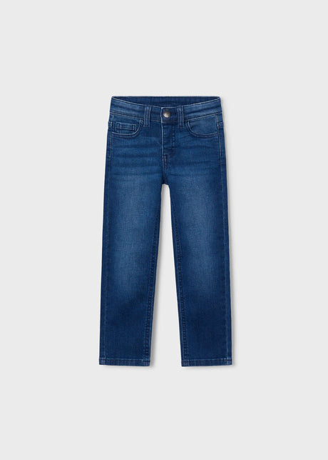 Mayoral boys slim fit jeans in Dark Blue cotton-rich stretch denim for everyday outfits.