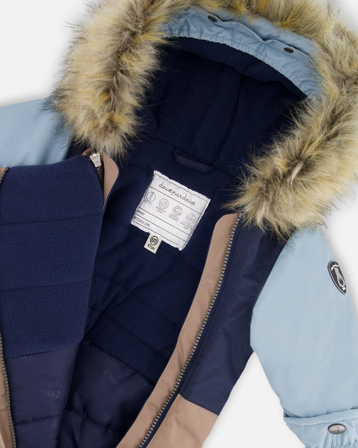 Taupe Baby Play snowsuit with accessories and fleece neckwarmer