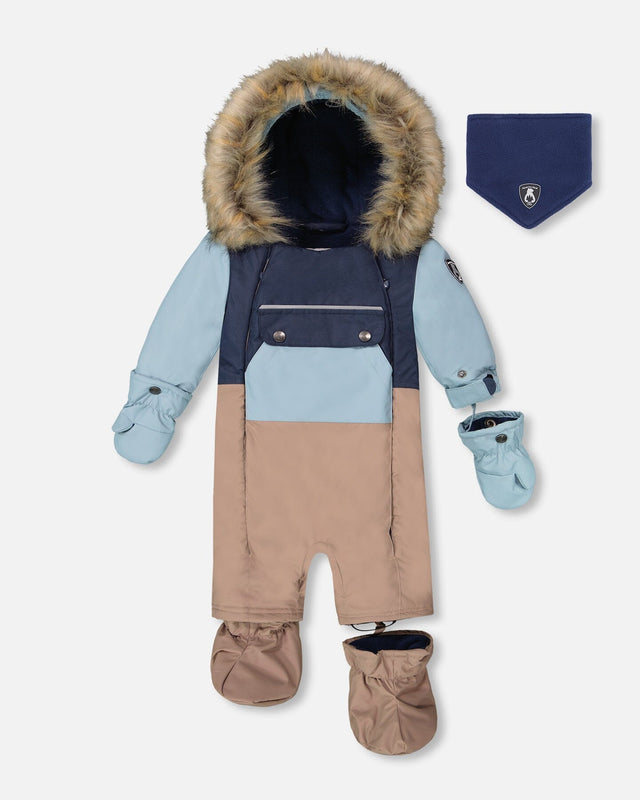Deux Par Deux One-Piece Baby Play Snowsuit Taupe front view