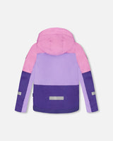 Back view of Deux par Deux purple mountain print snowsuit