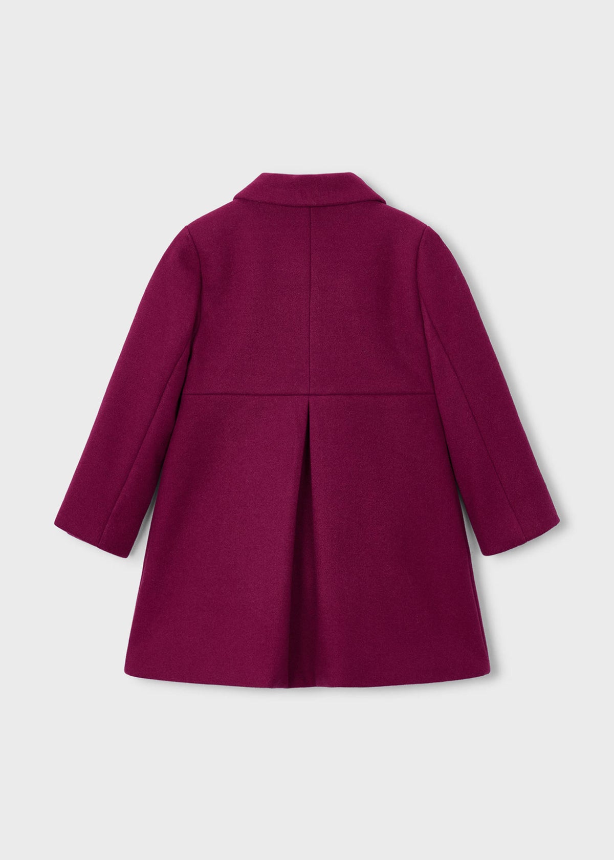 Back of the raspberry coat with a box pleat