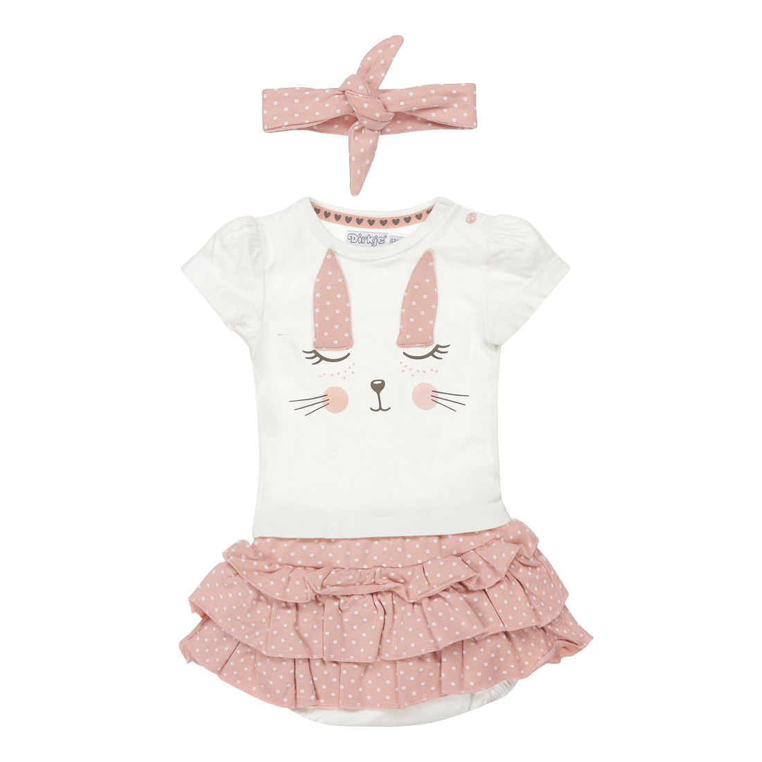 Girls baby set T-shirt & skirt off-white pink rabbit | Dirkje - Jenni Kidz