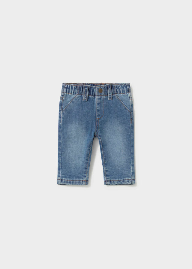 Mayoral newborn baby boy jeans in blue denim with soft stretch cotton-blend fabric.