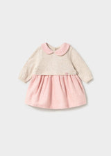 Mayoral newborn baby girl knit dress in Ivory and Pink with long sleeves and soft cotton lining.