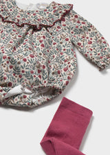 Mayoral newborn girl printed romper with tights in Lily, sizes 2-18M – product view 5