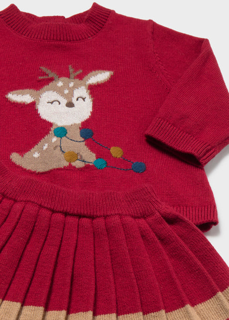 Mayoral newborn girl skirt and sweater set in Red, sizes 4-18M – product view 3
