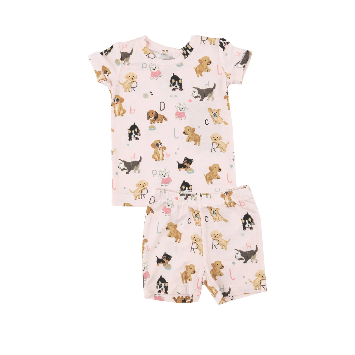 Short Loungewear Set - Puppy Alphabet Pink | Angel Dear - Jenni Kidz