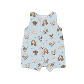 Angel Dear Vintage Puppy Faces organic cotton shortie romper for baby boys