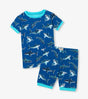 Hatley boys Blue shark cotton short pajama set with aqua trim and matching shorts.